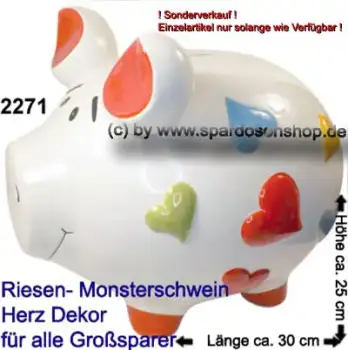 Sparschwein riesengroßes Monster Sparschwein 3D Design Herzdekor A Sonderverkauf ! 764-B a